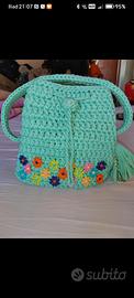 Borsa uncinetto verde con fiori 🌸