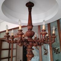 lampadario in legno massello intarsiato a mano 