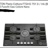 Piano cottura a gas 5 fuochi vetro nero