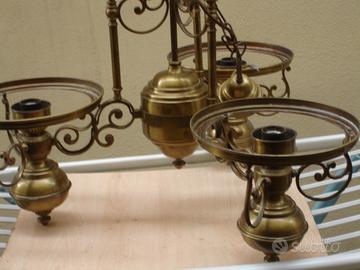 Lampadario in ottone, tre punti luce