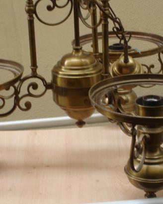 Lampadario in ottone, tre punti luce