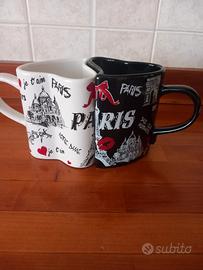 2 Tazze Paris bianca e nera con disegni 