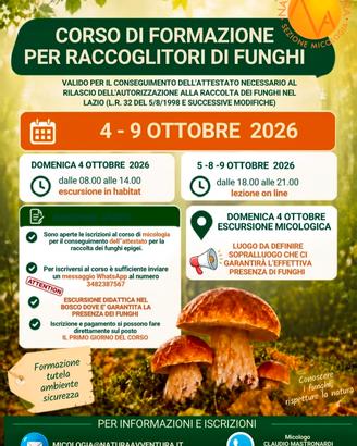 Corso funghi perAttestato Regione Lazio .