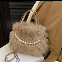 Borsa donna ragazza con finta pelliccia con perle