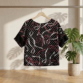 OVS, maglietta, nera, fantasia, taglia L