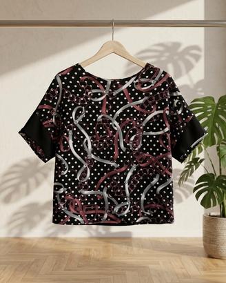 OVS, maglietta, nera, fantasia, taglia L