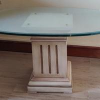 Tavolino legno e ripiano cristallo ovale 87x55 cm