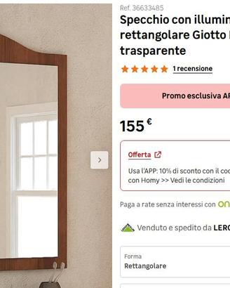 Specchio bagno con illuminazione integrata