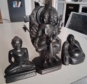 3 statuette in ebano dello Sri Lanka