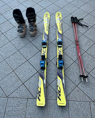 sci 140 cm Fischer, scarponi e racchette