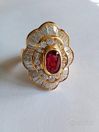 ANELLO IN ORO GIALLO c/ RUBINO E DIAMANTI NATURALI