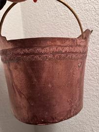 Secchio rame portavaso fioriera da appendere