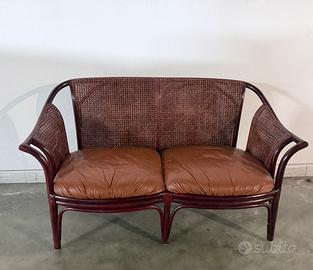 Divanetto due posti vimini e pelle