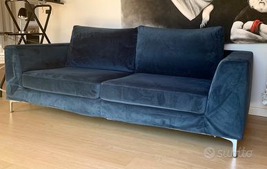 Divano in velluto blu + pouf abbinato
