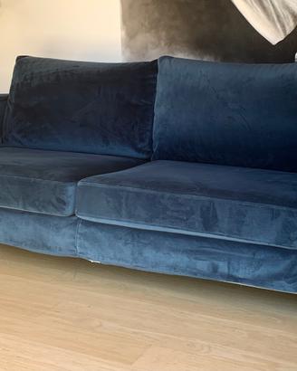 Divano in velluto blu + pouf abbinato