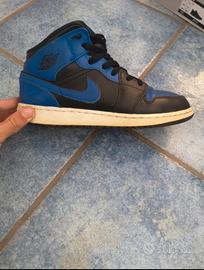 Air Jordan 1 mid (gs) blak royal blu