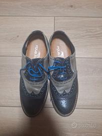 Scarpe pelle eleganti uomo con lacci misura 42 blu