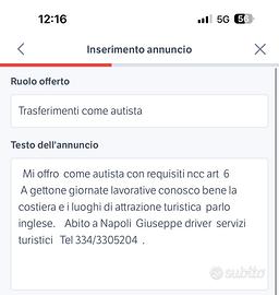 Autista ncc a gettoni
