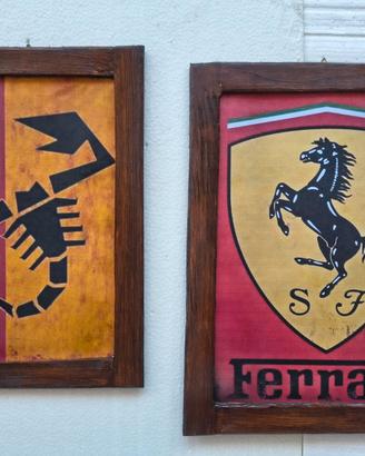 set 2 targhe in legno Abarth, Ferrari