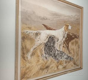 Foulard di seta cani setter incorniciato vintage