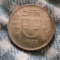 Moneta Svizzera 5 Franchi del 1933