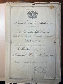 Diploma croce al merito di guerra 1929