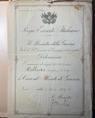Diploma croce al merito di guerra 1929