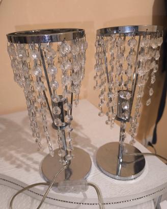 Coppia lampade da tavolo cromate con pendenti