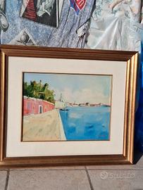 Quadro Dipinto Olio su Tela Paesaggio Laguna