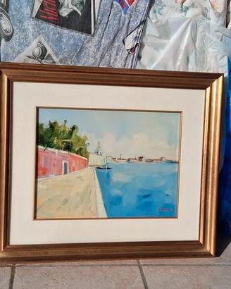 Quadro Dipinto Olio su Tela Paesaggio Laguna