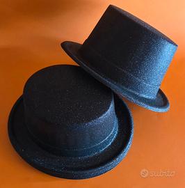 Lotto 8 cappelli a cilindro neri glitterati 
