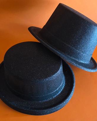 Lotto 8 cappelli a cilindro neri glitterati 