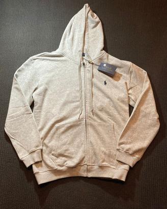 Felpa grigia zip con cappuccio stile polo