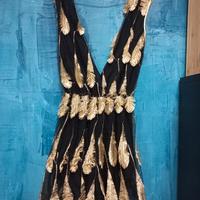 Tutina playsuit nera con piume dorate donna tuta