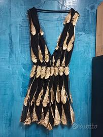 Tutina playsuit nera con piume dorate donna tuta