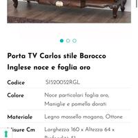 MOBILE PORTA TV STILE BAROCCO CON FOGLIA ORA 