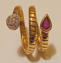 Anello vintage tubogas serpente rubino e brillanti