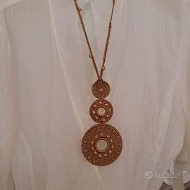 collana lurex bronzo con perline lavorata uncinett