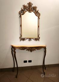 Set consolle in bronzo e marmo con accessori 