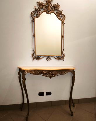Set consolle in bronzo e marmo con accessori 
