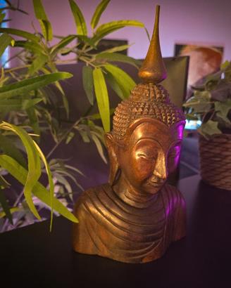 Busto Buddha Legno Intagliato 29 cm Ushnisha