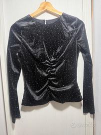 Top MOTF nero in velluto con strass - Taglia S
