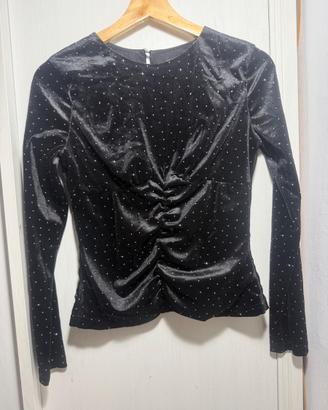Top MOTF nero in velluto con strass - Taglia S