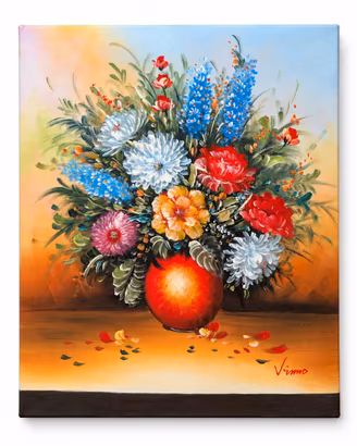 Crisantemi in vaso rosso - olio su tela 50x40