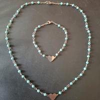 parure, collana e bracciale, in turchese. cuore