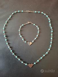 parure, collana e bracciale, in turchese. cuore