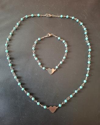 parure, collana e bracciale, in turchese. cuore