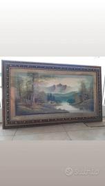 Quadro Dipinto Paesaggio con Lago Cornice in Legno