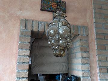 Lampadario antico in vetro colore giallo