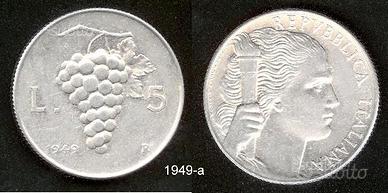 ITALIA 1949-1950 Monete 5 Lire